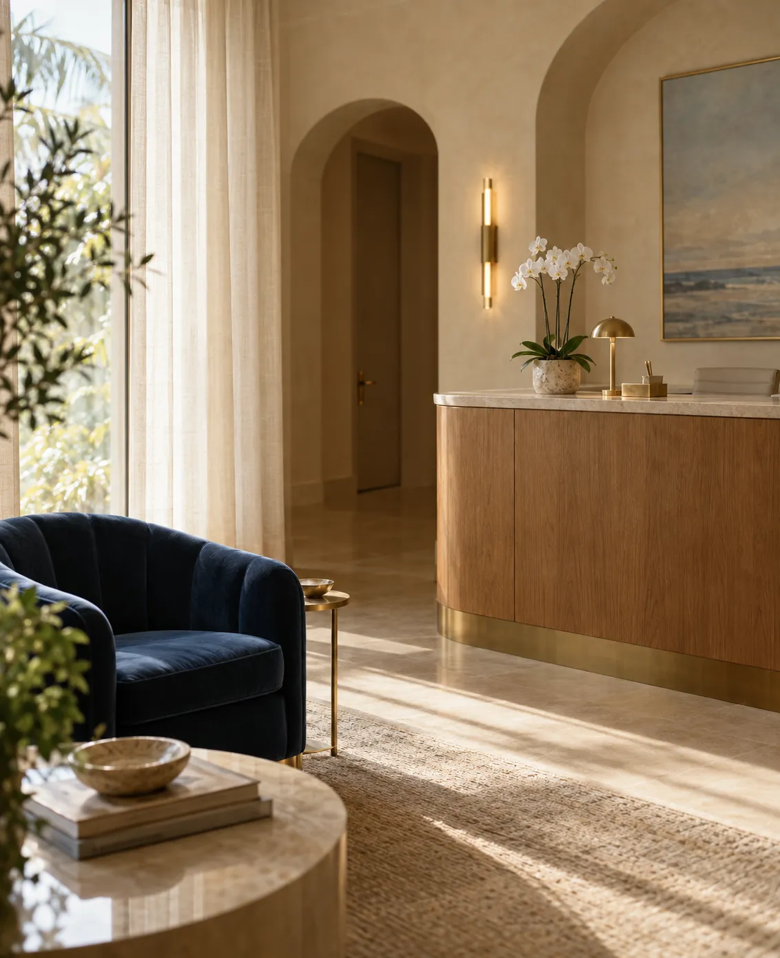 A refined, light-filled practice lounge